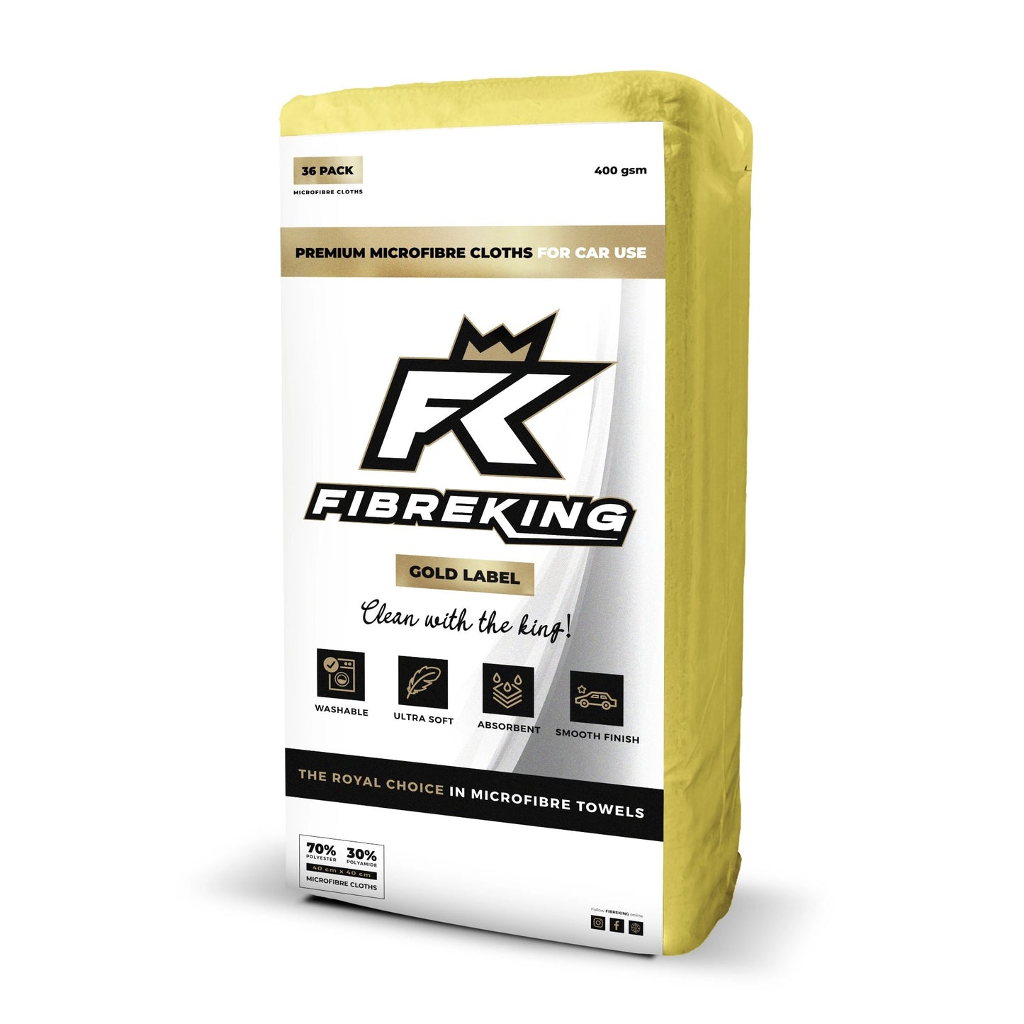 FibreKing GOLD LABEL 400GSM Microfibre Cloths - Yellow 36pk