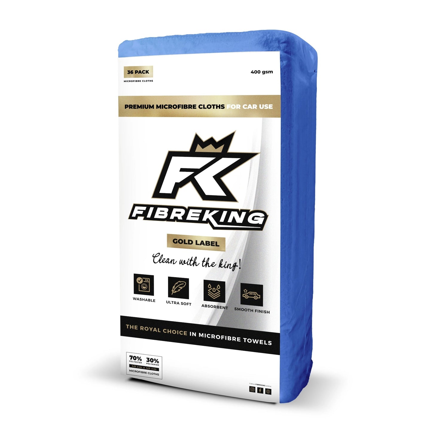 FibreKing GOLD LABEL 400GSM Microfibre Cloths - Blue 36pk