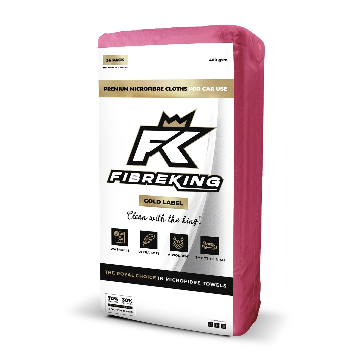 FibreKing GOLD LABEL 400GSM Microfibre Cloths - Pink 36pk